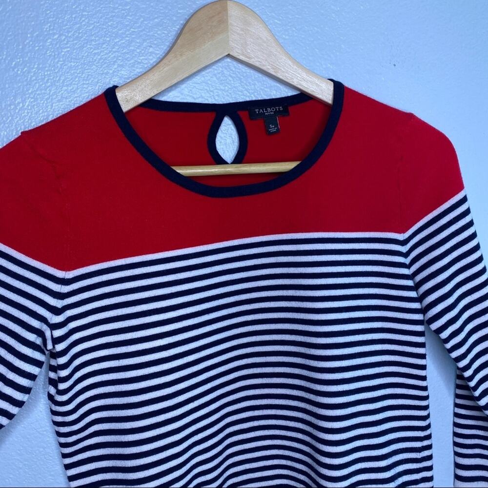 Talbots Red Block Sweater Navy Stripes Small - Picture 5 of 10
